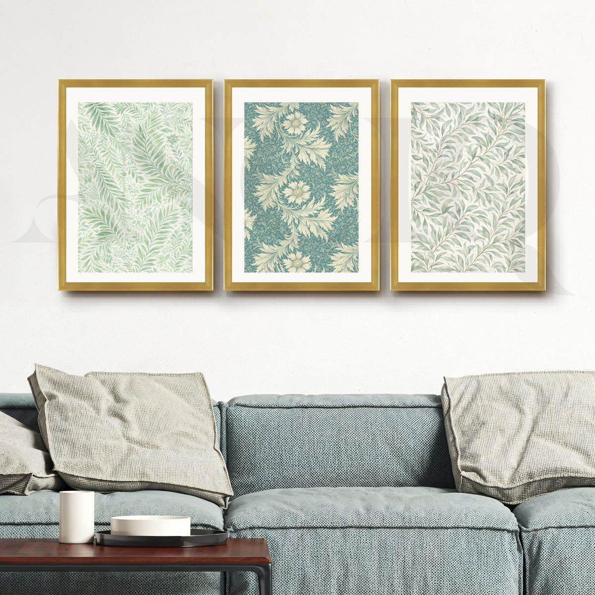 Vintage Botanical Textile Gallery Wall – Set of 3 Pattern Artworks - 18 x 24 Inches – Asha Art Studio – Image 8