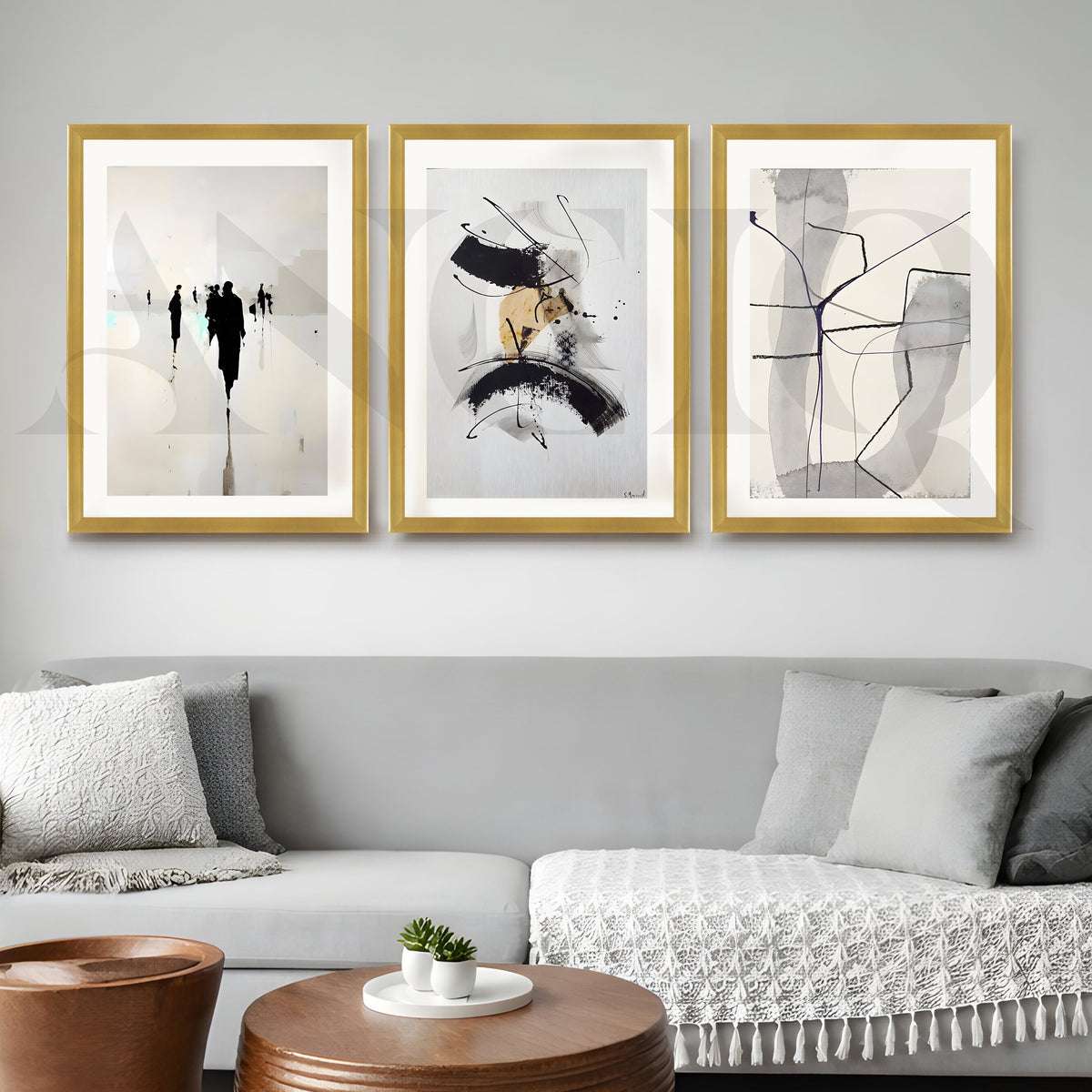 Minimal Ink Expressions Gallery Wall – Set of 3 Modern Abstract Artworks - 18 x 24 Inches – Asha Art Studio – Image 4