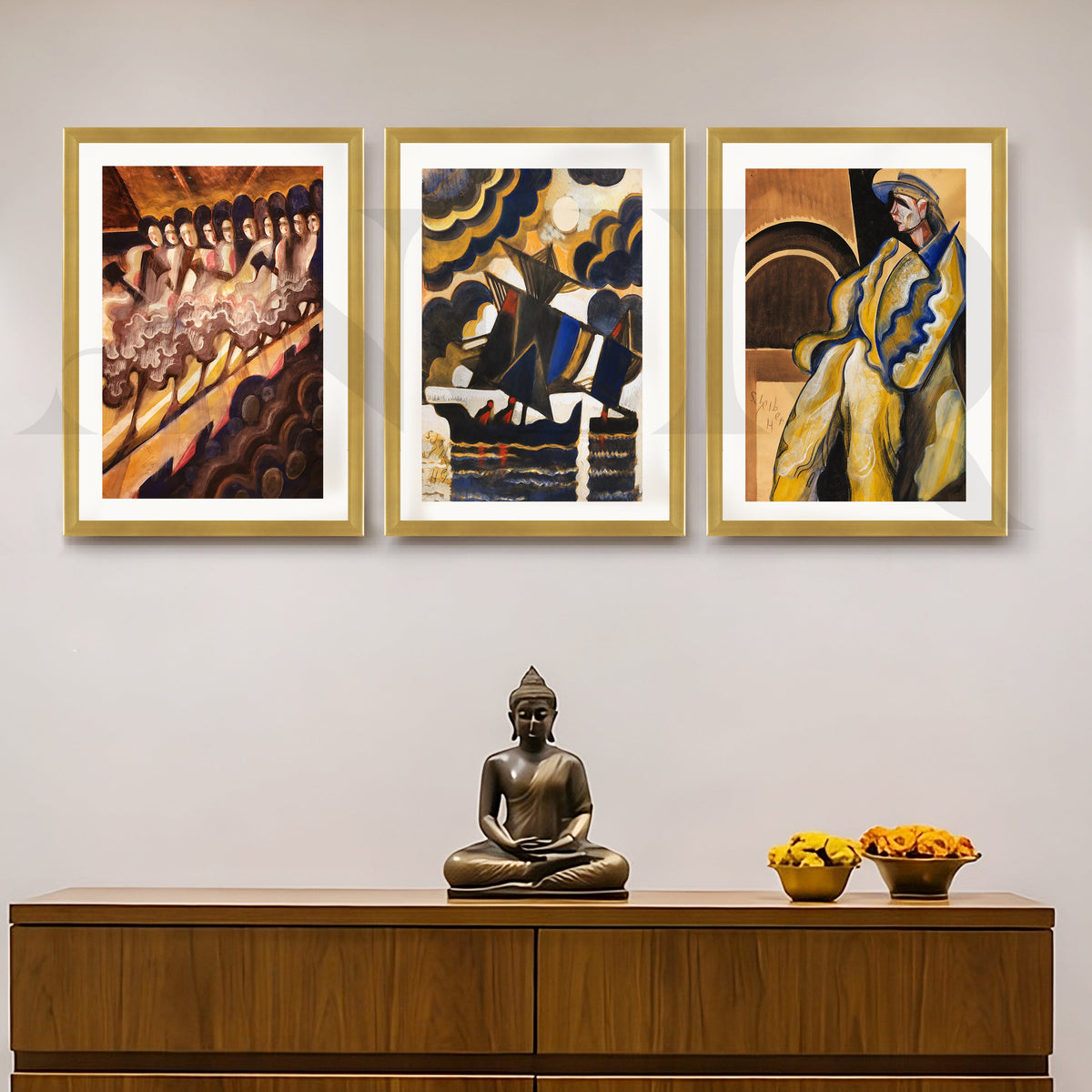 Vintage Avant-Garde Narrative Gallery Wall – Set of 3 Expressionist Artworks - 18 x 24 Inches – Asha Art Studio – Image 4
