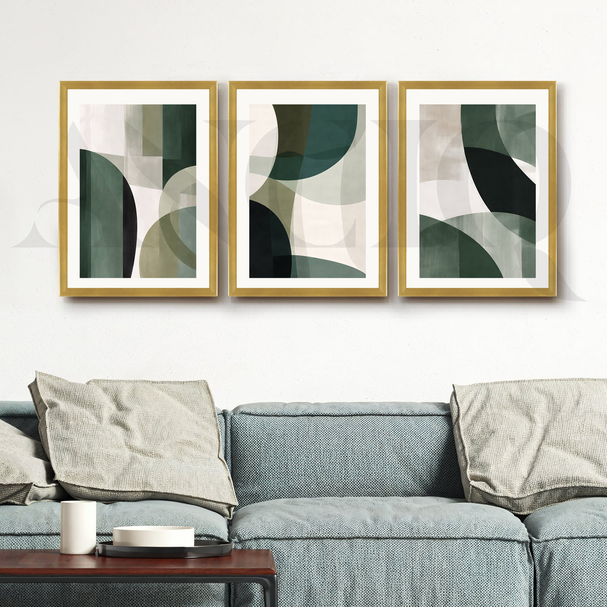 Deep Green Geometric Flow Gallery Wall – Set of 3 Abstract Artworks - 18 x 24 Inches – Asha Art Studio – Image 8