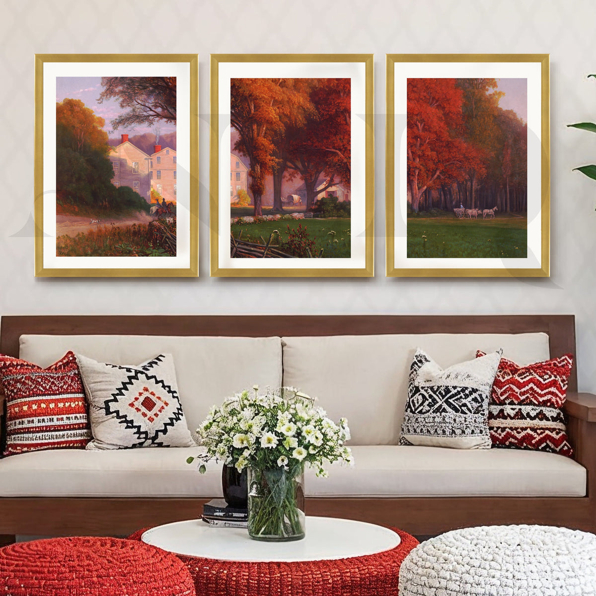 Autumn Countryside Estate Gallery Wall – Set of 3 Classic Landscape Artworks - 18 x 24 Inches – Asha Art Studio – Image 4