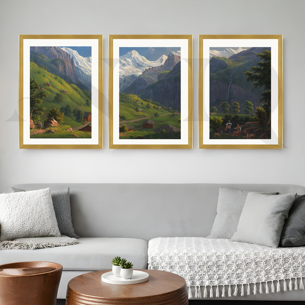 Alpine Valley Landscape Gallery Wall – Set of 3 Classic Mountain Artworks - 18 x 24 Inches – Asha Art Studio – Image 4