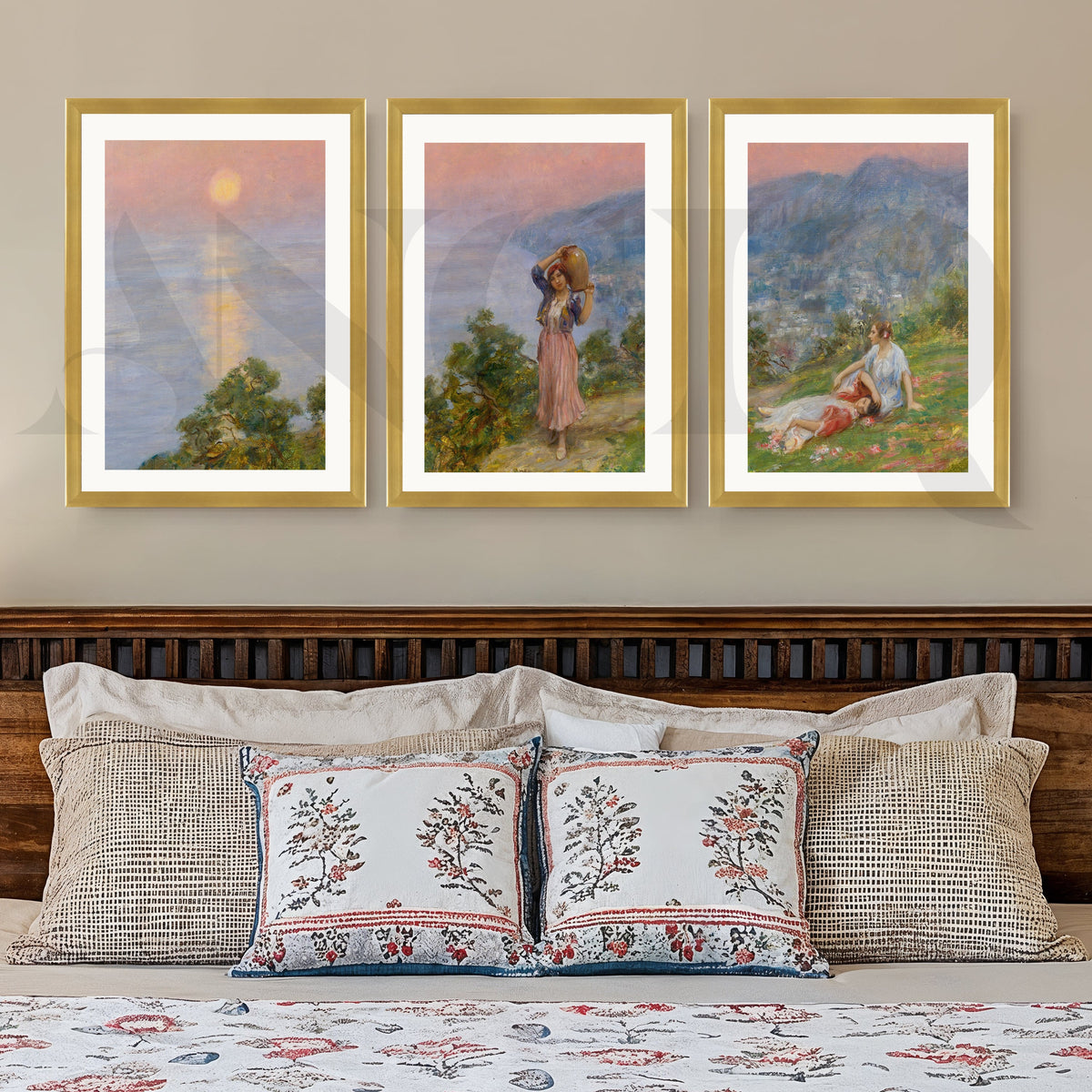 Pastoral Sunset Figures Gallery Wall – Set of 3 Impressionist Landscape Artworks - 18 x 24 Inches – Asha Art Studio – Image 4