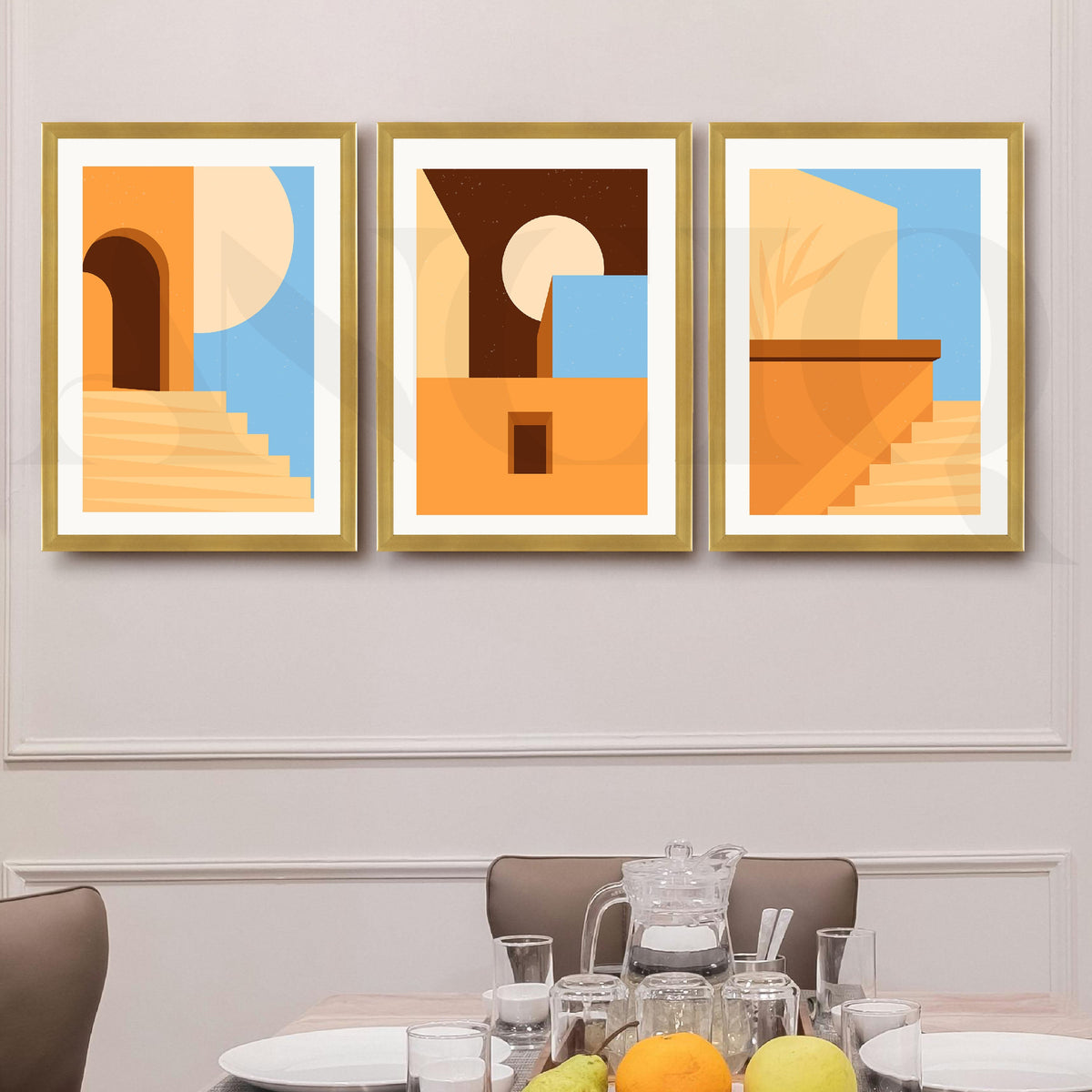 Warm Architectural Abstract Gallery Wall Artwork Set of 3 – Asha Art Studio – Image 8