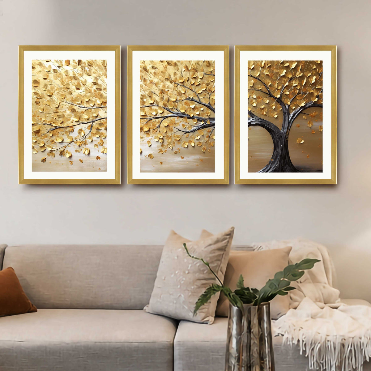 Golden Tree Gallery Wall Canvas Set of 3 - 18 x 24 Inches – Asha Art Studio – Image 8