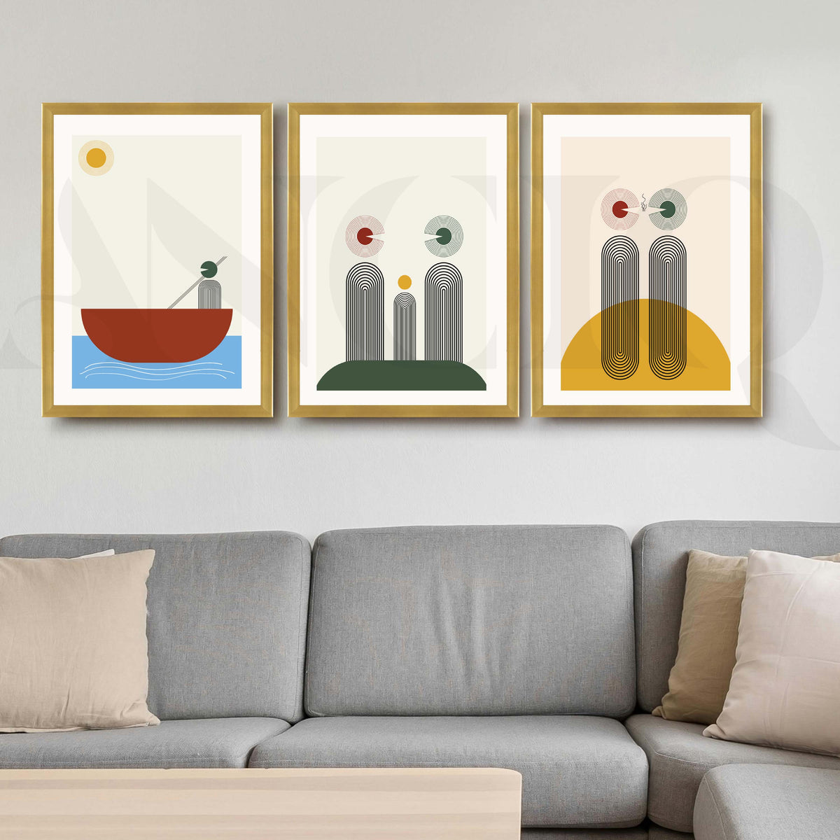 Bauhaus Minimal Abstract Gallery Wall Artwork Set of 3 – Asha Art Studio – Image 8