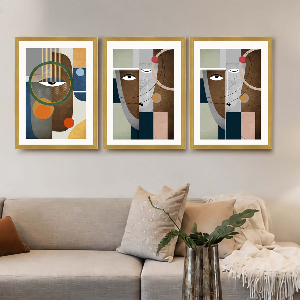 Modern Abstract Face Gallery Wall Canvas Artwork Set of 3 - 18 x 24 Inches – Asha Art Studio – Image 8