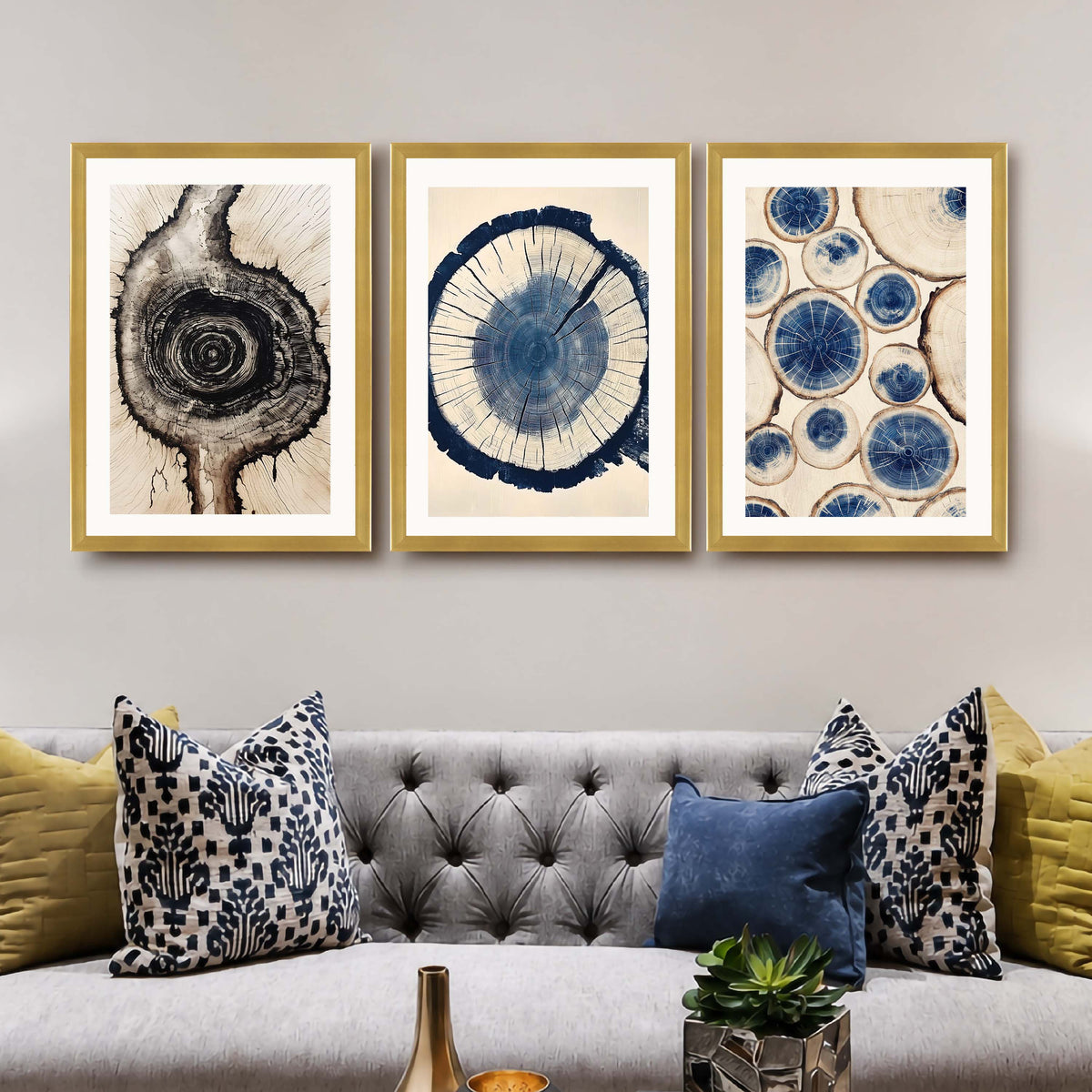 Blue Wood Ring Gallery Wall Set of 3 – Asha Art Studio – Image 8