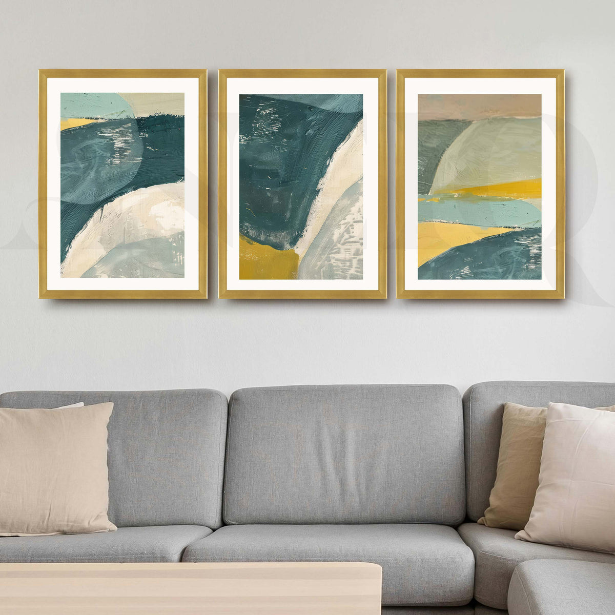 Teal Horizon Abstract Gallery Wall Artwork Set of 3 – Asha Art Studio – Image 8