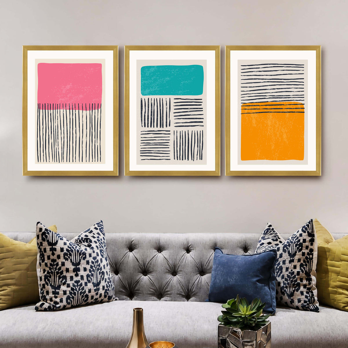 Colour Block Line Abstract Gallery Wall Set of 3 - 18 x 24 Inches – Asha Art Studio – Image 8