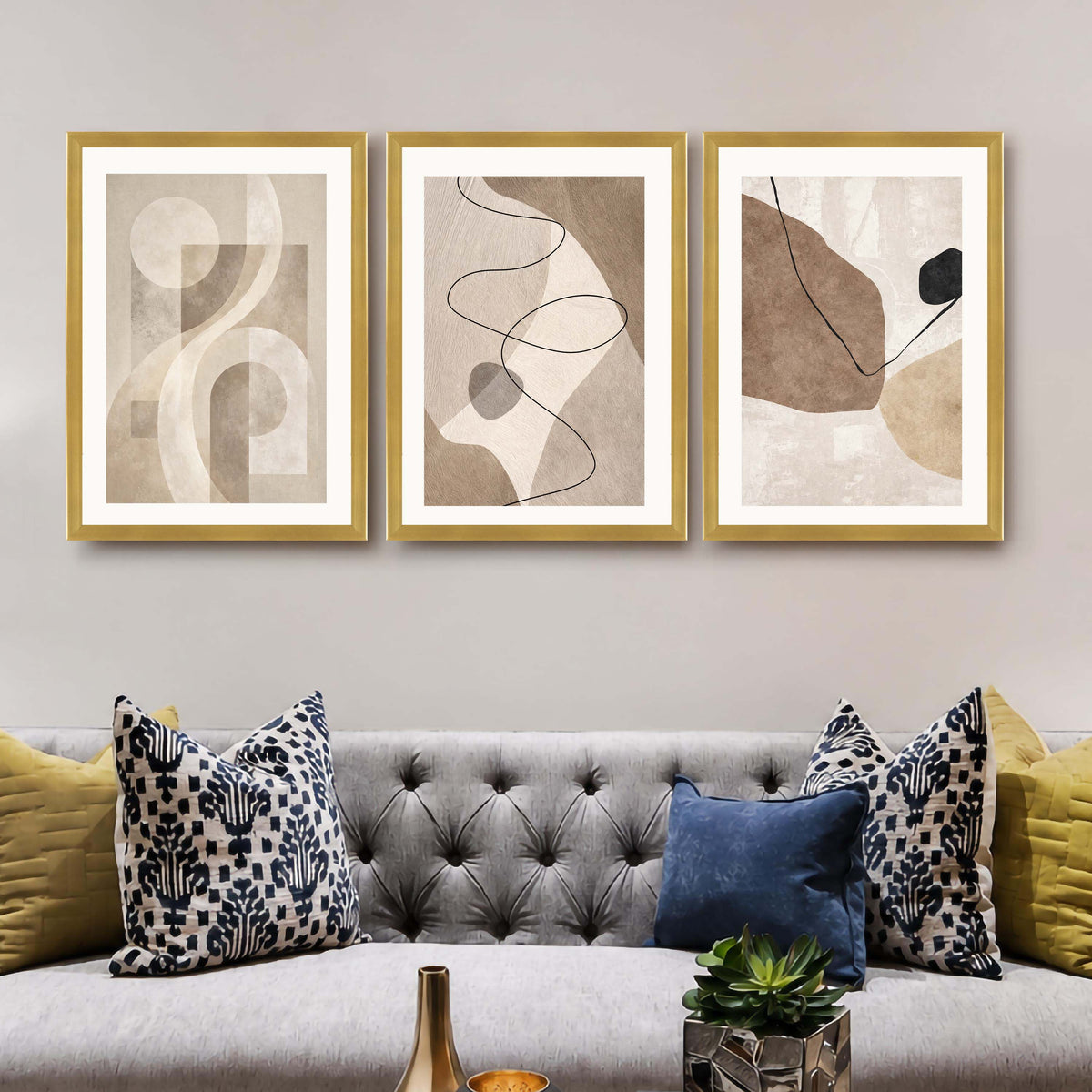 Neutral Line Abstract Gallery Wall Canvas Artwork Set of 3 - 18 x 24 Inches – Asha Art Studio – Image 9
