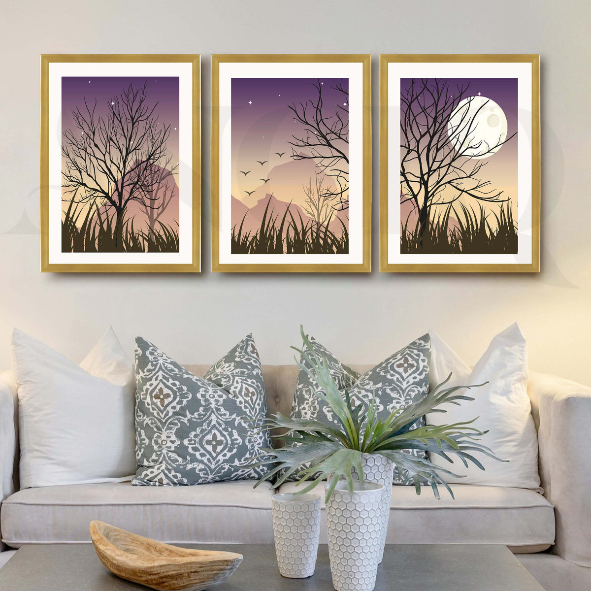 Moonlit Tree Landscape Gallery Wall Artwork Set of 3 – Asha Art Studio – Image 8