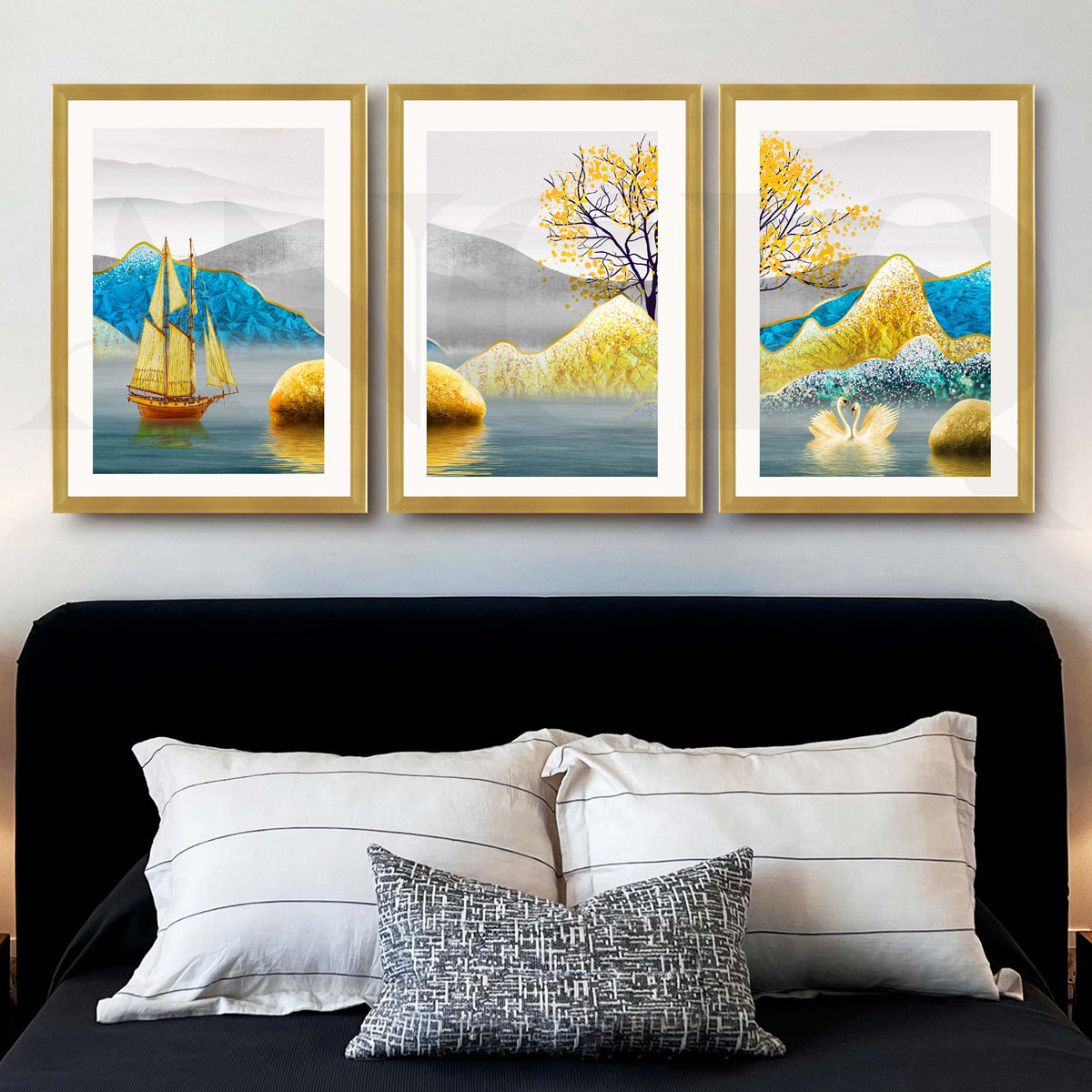 Serene Lake Landscape Gallery Wall Artwork Set of 3 – Asha Art Studio – Image 8