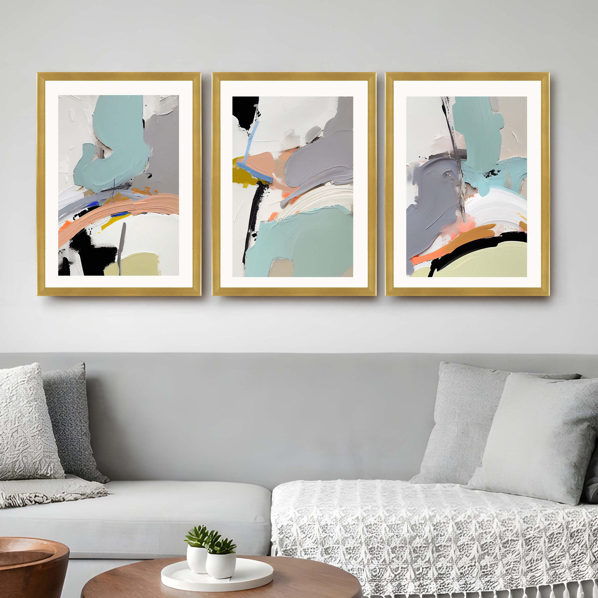 Soft Teal Abstract Gallery Wall Canvas Artwork Set of 3 - 18 x 24 Inches – Asha Art Studio – Image 8