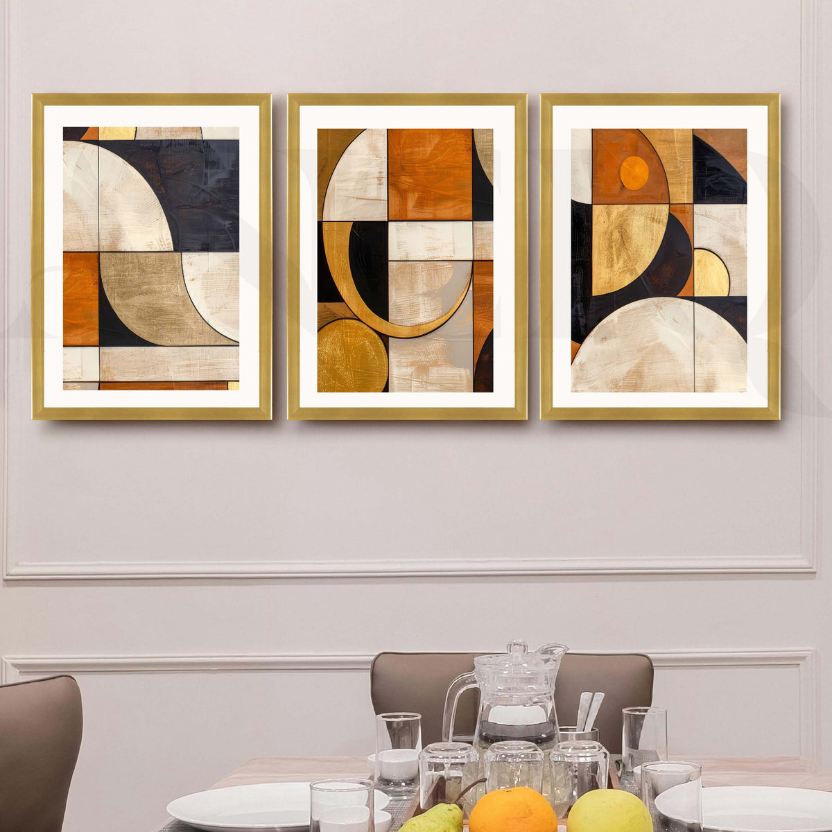 Warm Geometric Abstract Gallery Wall Artwork Set of 3 – Asha Art Studio – Image 8