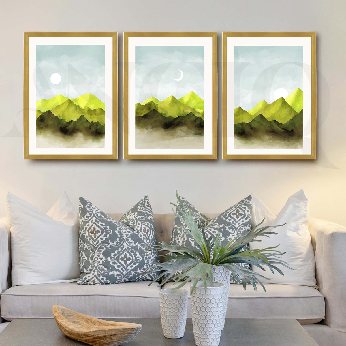 Misty Green Mountain Gallery Wall Artwork Set of 3 – Asha Art Studio – Image 8