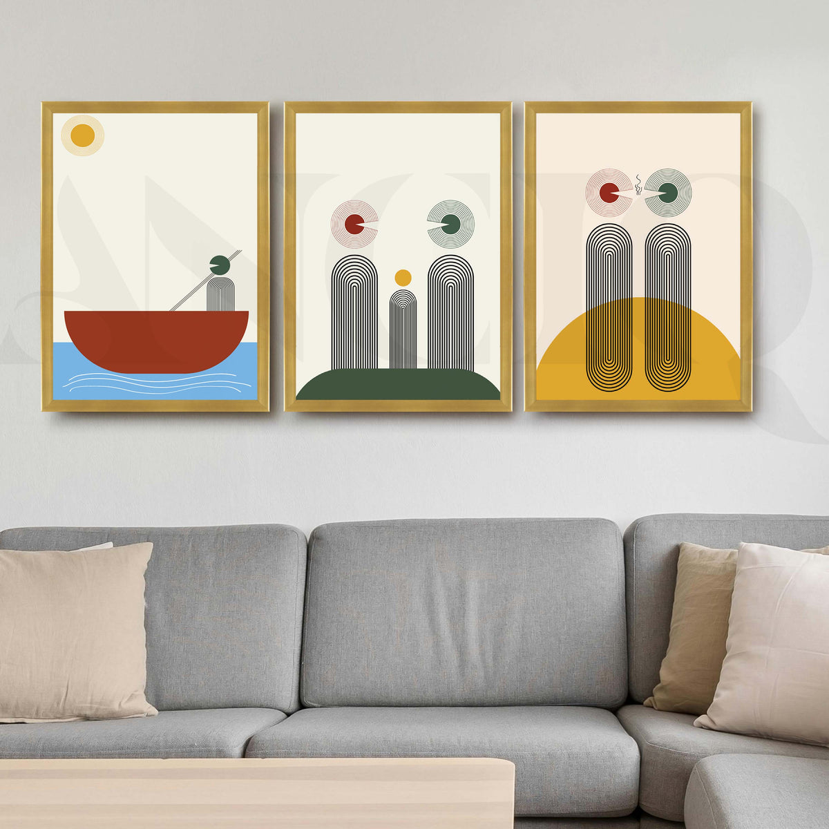 Bauhaus Minimal Abstract Gallery Wall Artwork Set of 3 – Asha Art Studio – Image 4