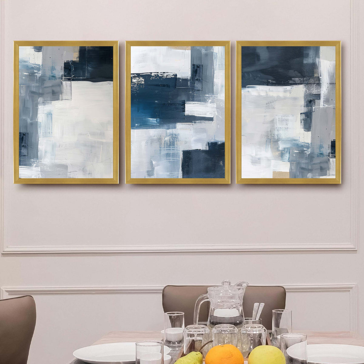 Blue Grey Abstract Gallery Wall Canvas Artwork Set of 3 - 18 x 24 Inches – Asha Art Studio – Image 4