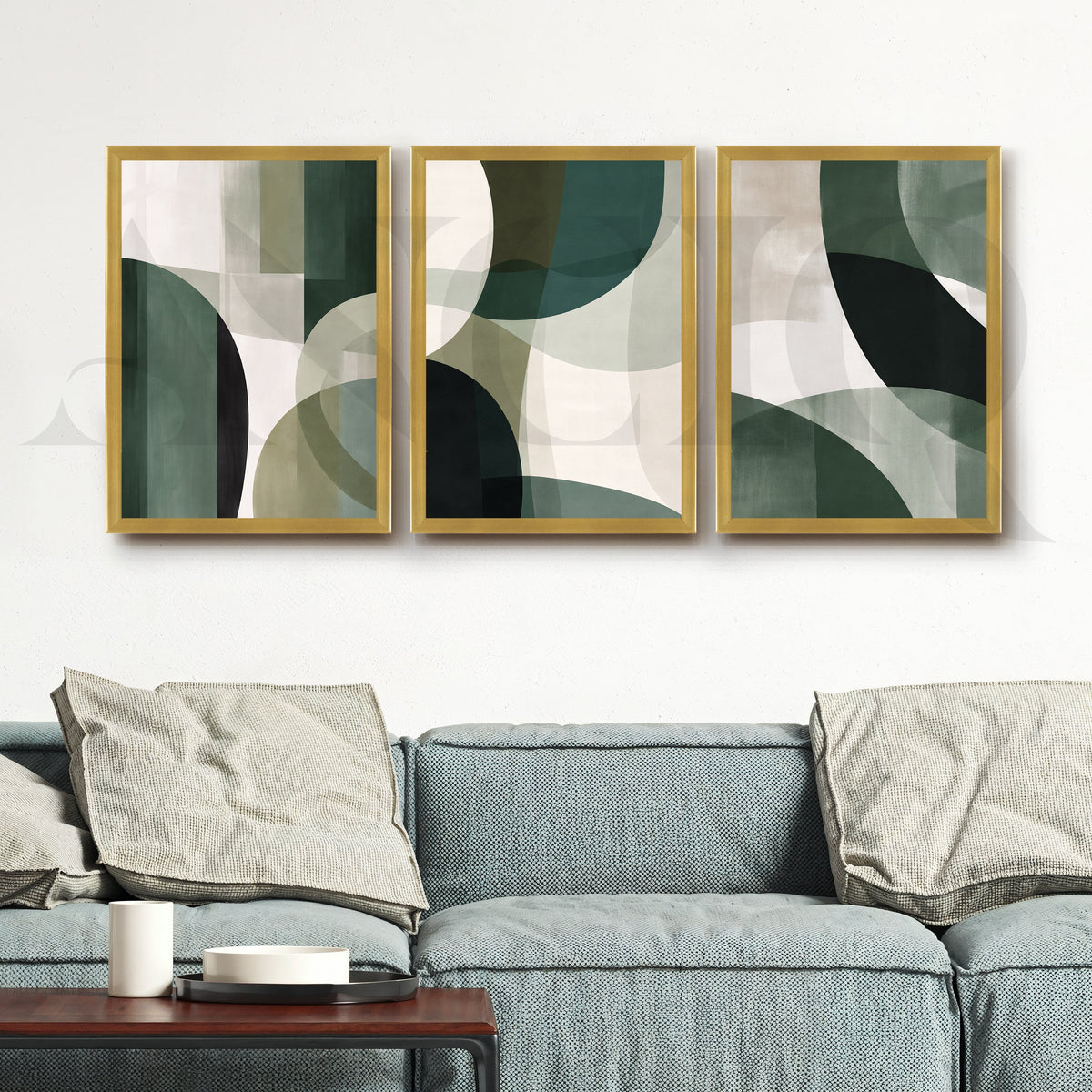 Deep Green Geometric Flow Gallery Wall – Set of 3 Abstract Artworks - 18 x 24 Inches – Asha Art Studio – Image 4