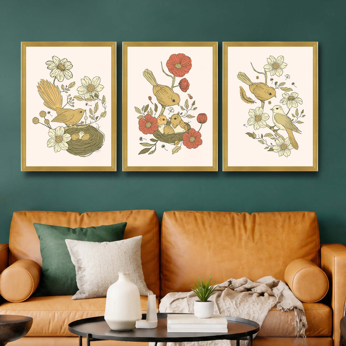 Botanical Bird Gallery Wall Set of 3 - 18 x 24 Inches – Asha Art Studio – Image 4