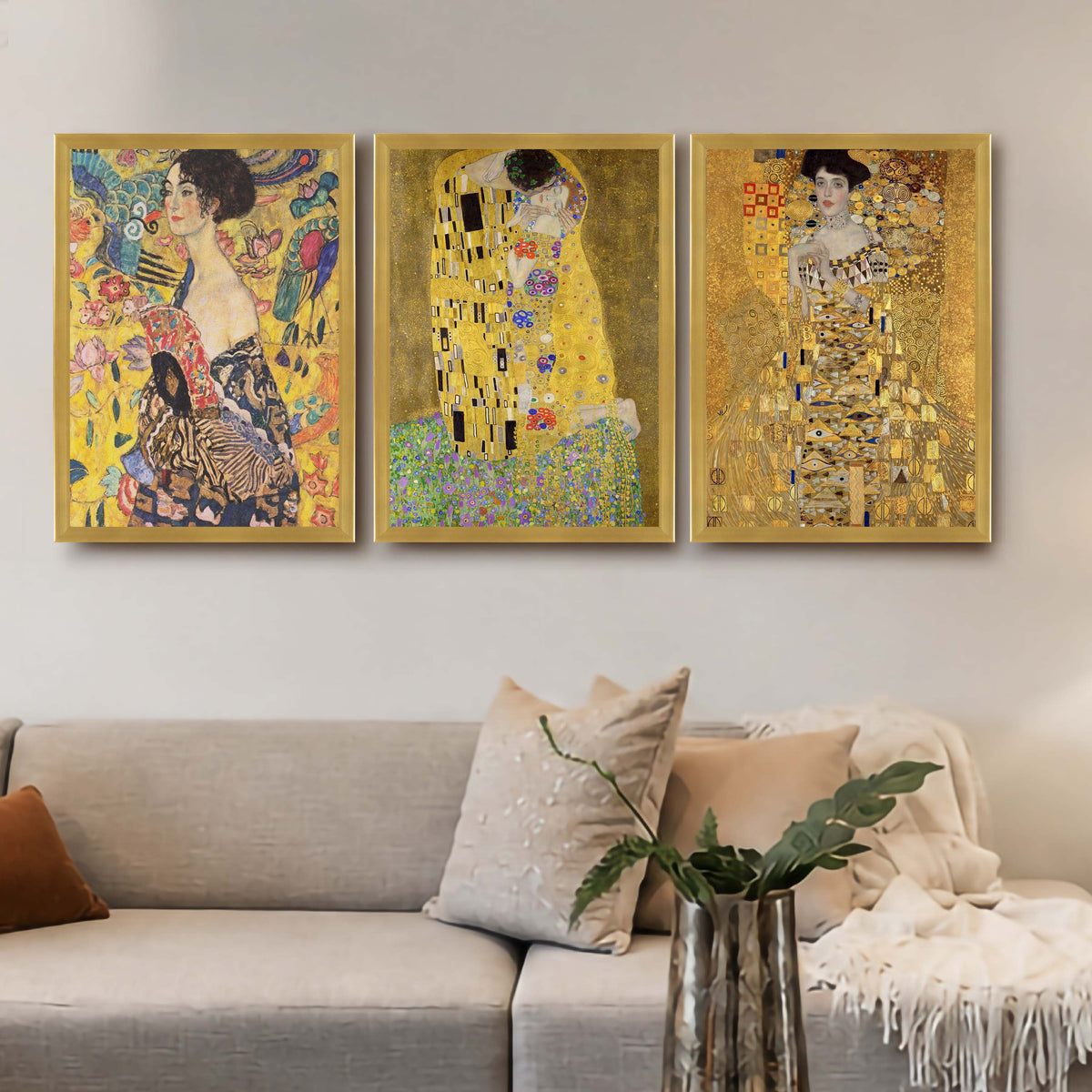 Golden Portrait Gallery Wall Canvas Artwork Set of 3 - 18 x 24 Inches – Asha Art Studio – Image 4