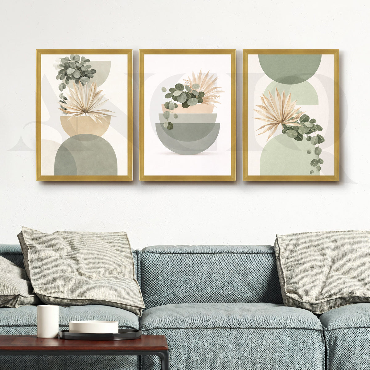 Soft Sage Botanical Balance Gallery Wall – Set of 3 Modern Nature Artworks - 18 x 24 Inches – Asha Art Studio – Image 4