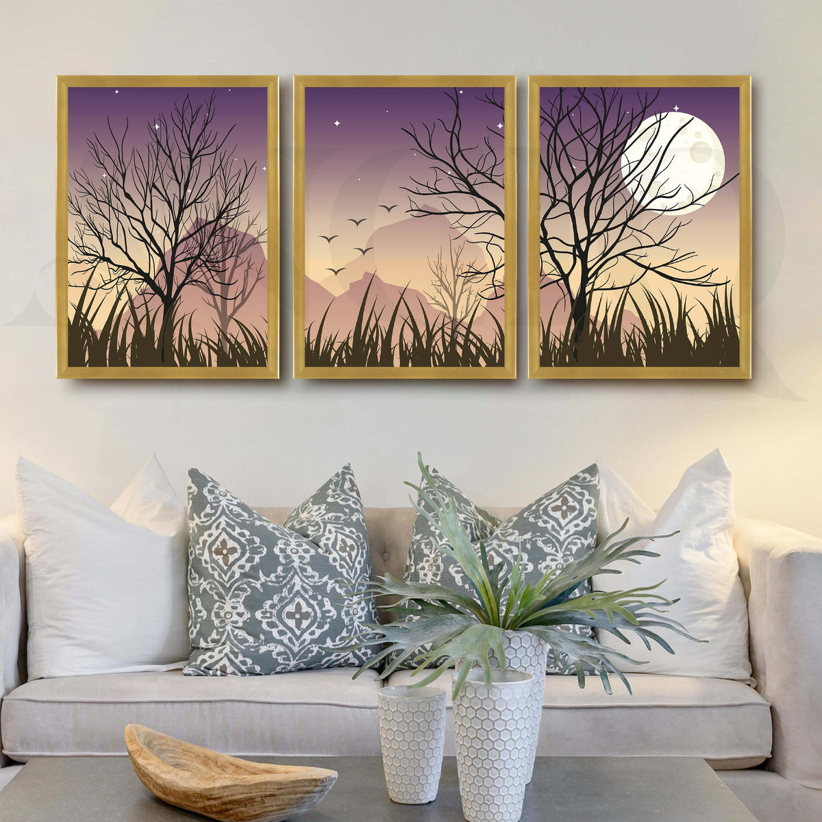 Moonlit Tree Landscape Gallery Wall Artwork Set of 3 – Asha Art Studio – Image 4
