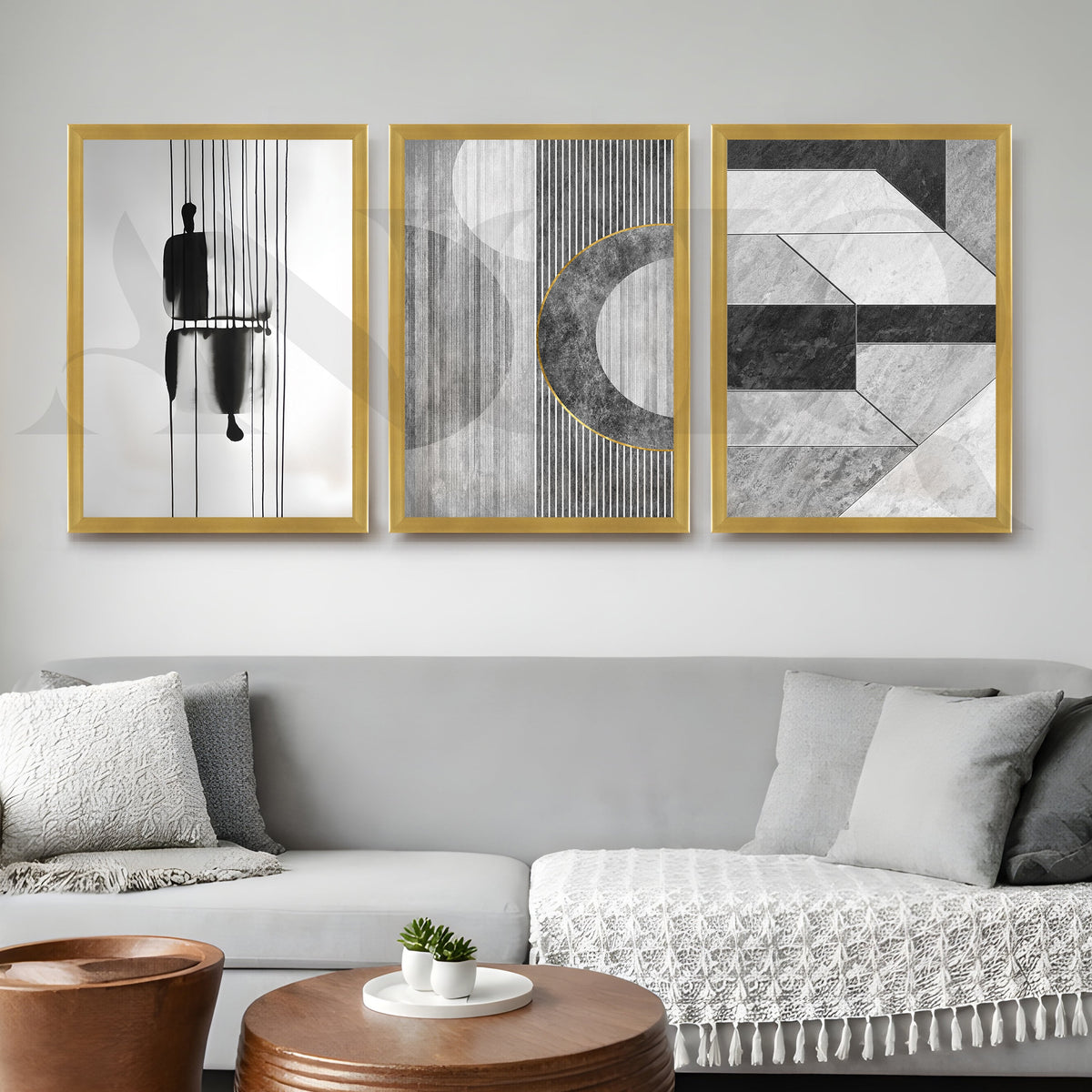 Monochrome Modern Geometry Gallery Wall – Set of 3 Minimal Abstract Artworks - 18 x 24 Inches – Asha Art Studio – Image 8