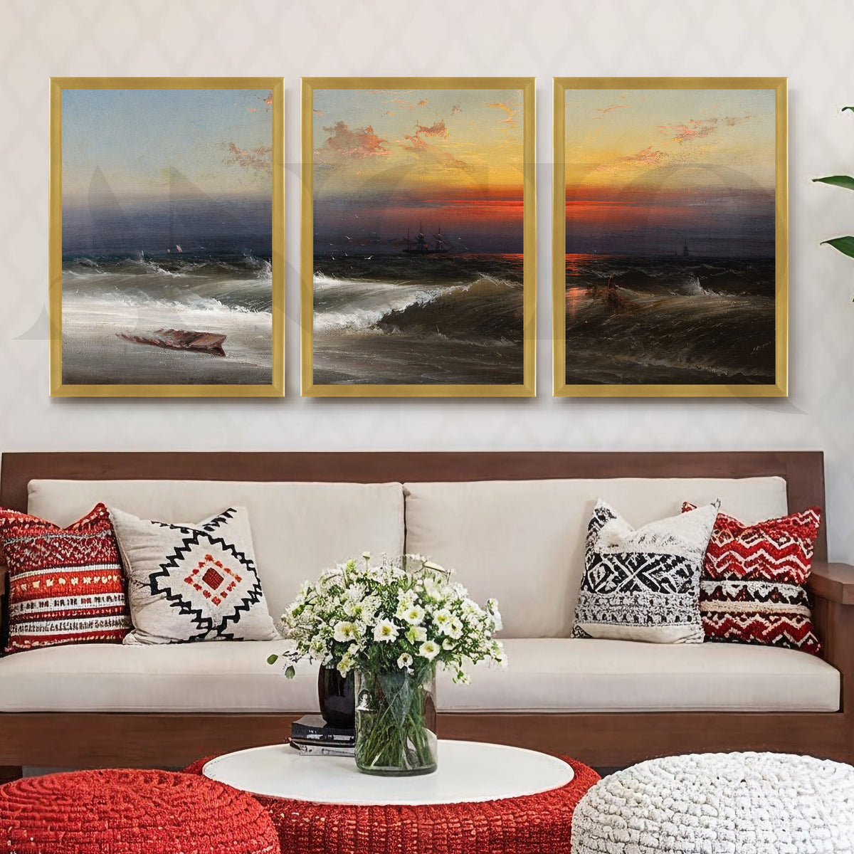 Dramatic Ocean Sunset Gallery Wall – Set of 3 Seascape Artworks - 18 x 24 Inches – Asha Art Studio – Image 4