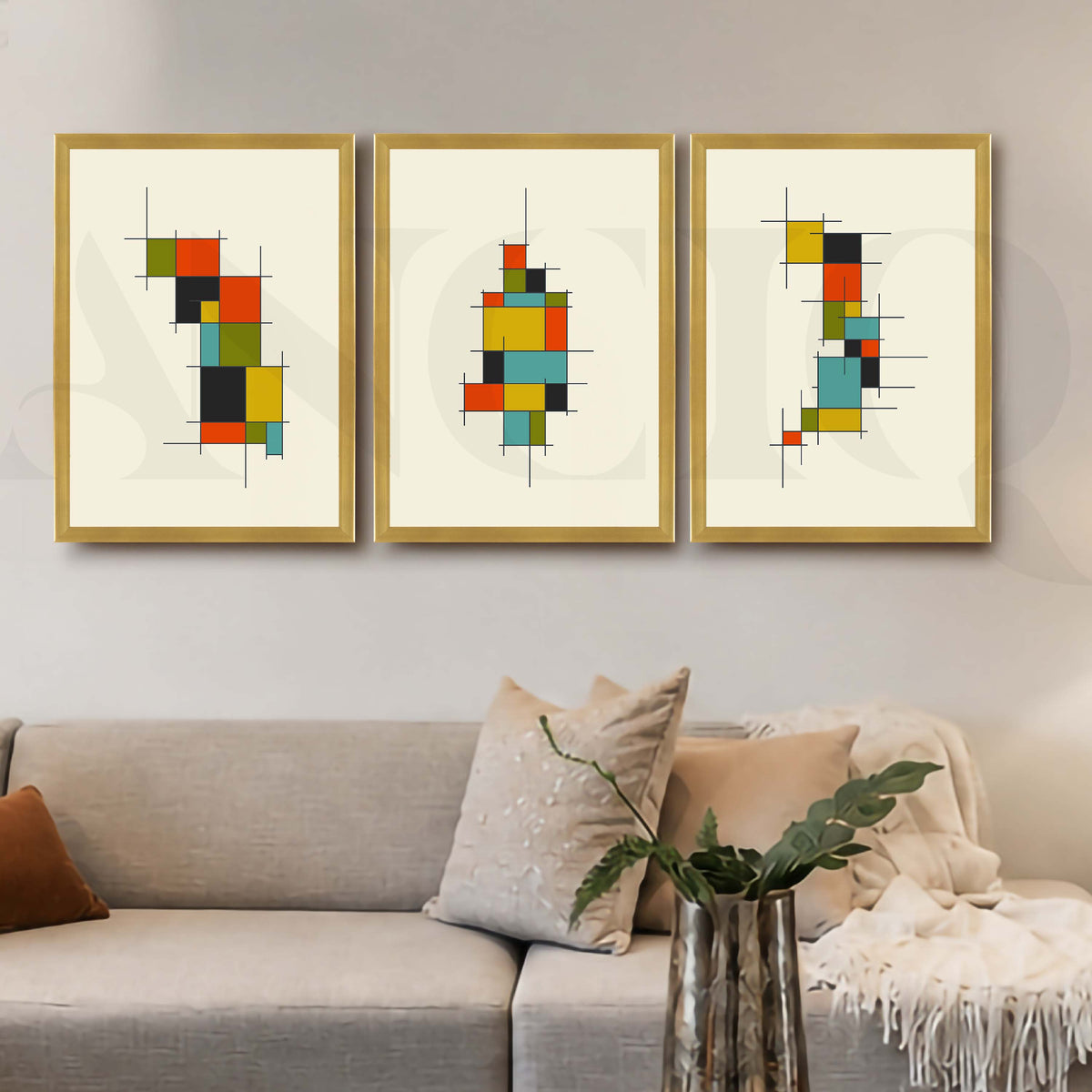 Modular Grid Abstract Gallery Wall Artwork Set of 3 – Asha Art Studio – Image 8