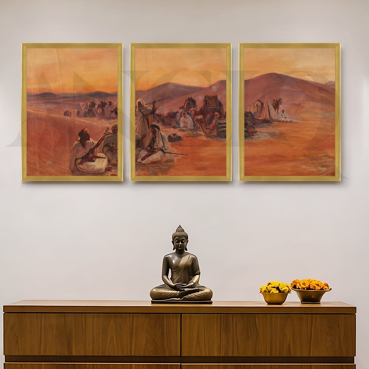 Desert Caravan Narrative Gallery Wall – Set of 3 Vintage Artworks - 18 x 24 Inches – Asha Art Studio – Image 8