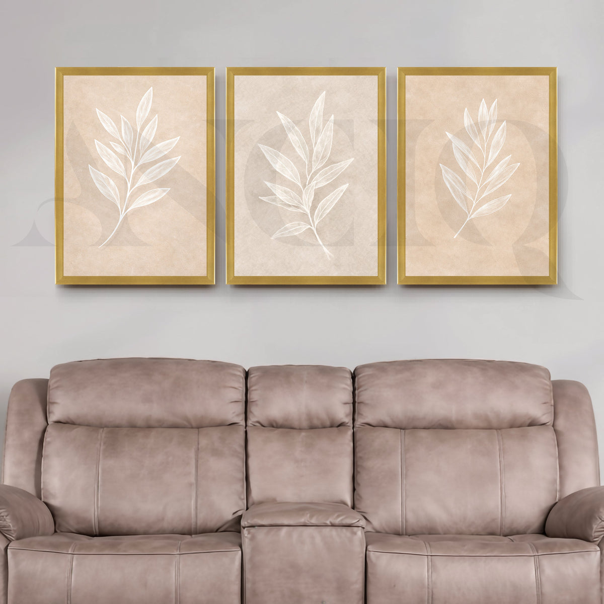 Minimal Leaf Imprint Gallery Wall – Set of 3 Botanical Artworks - 18 x 24 Inches – Asha Art Studio – Image 4