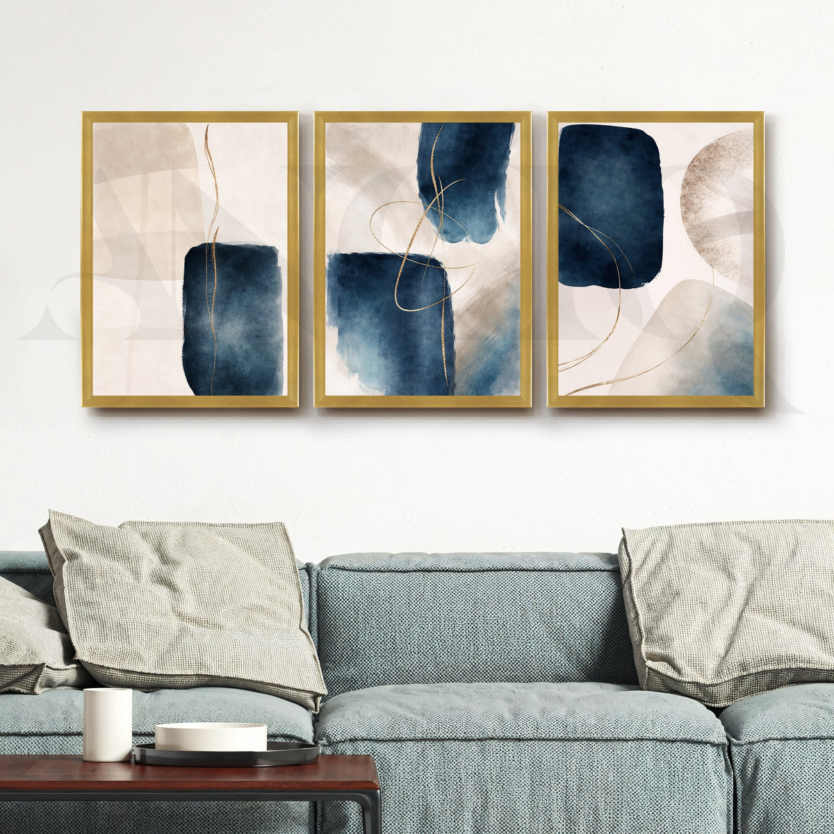 Midnight Blue Fluid Abstraction Gallery Wall – Set of 3 Contemporary Artworks - 18 x 24 Inches – Asha Art Studio – Image 4