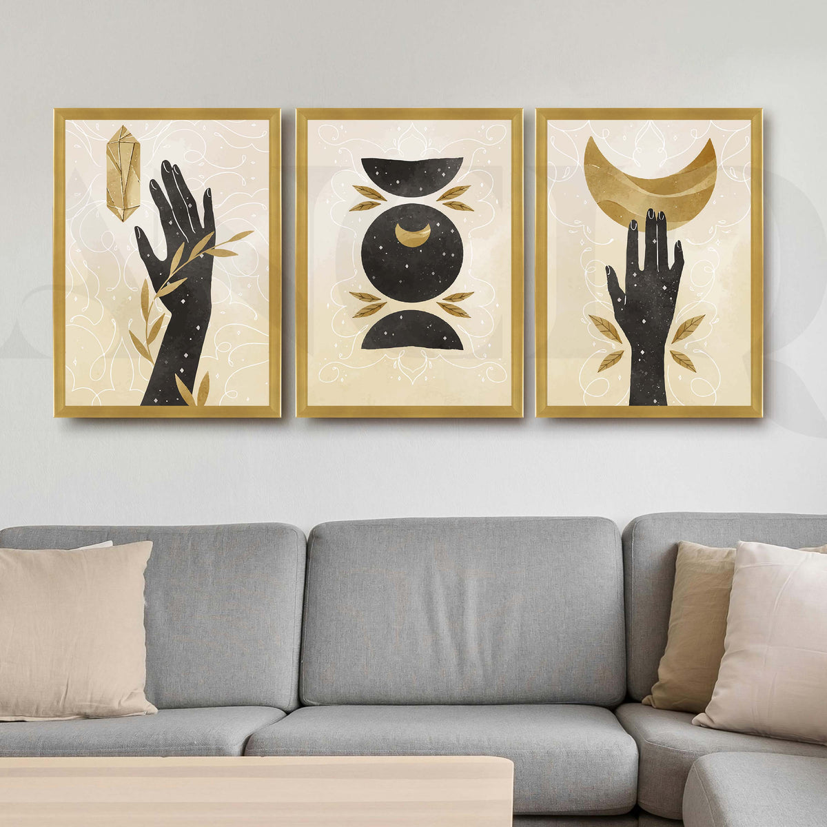 Clestial Hand Motif Gallery Wall Artwork Set of 3 – Asha Art Studio – Image 4