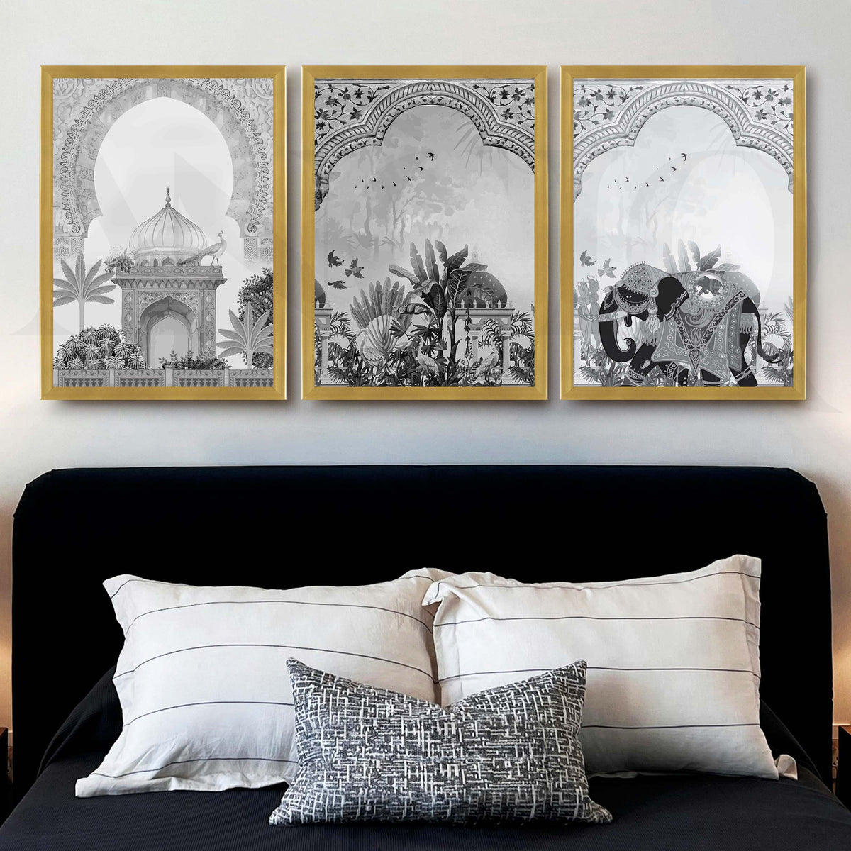 Indian Heritage Monochrome Gallery Wall Artwork Set of 3 – Asha Art Studio – Image 4