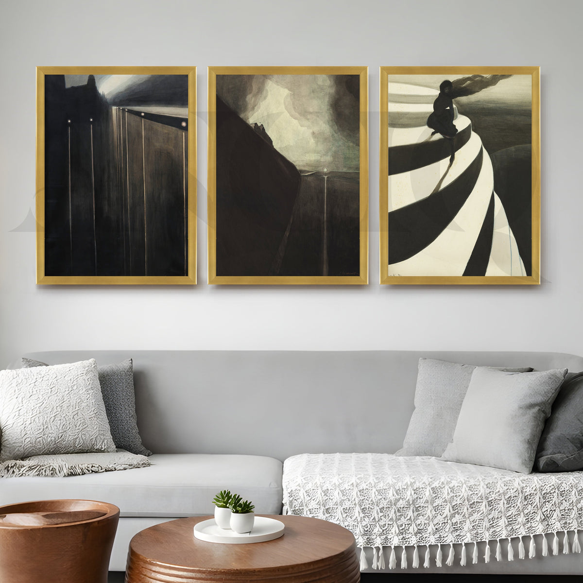 Moody Abstract Noir Gallery Wall – Set of 3 Contemporary Artworks - 18 x 24 Inches – Asha Art Studio – Image 8