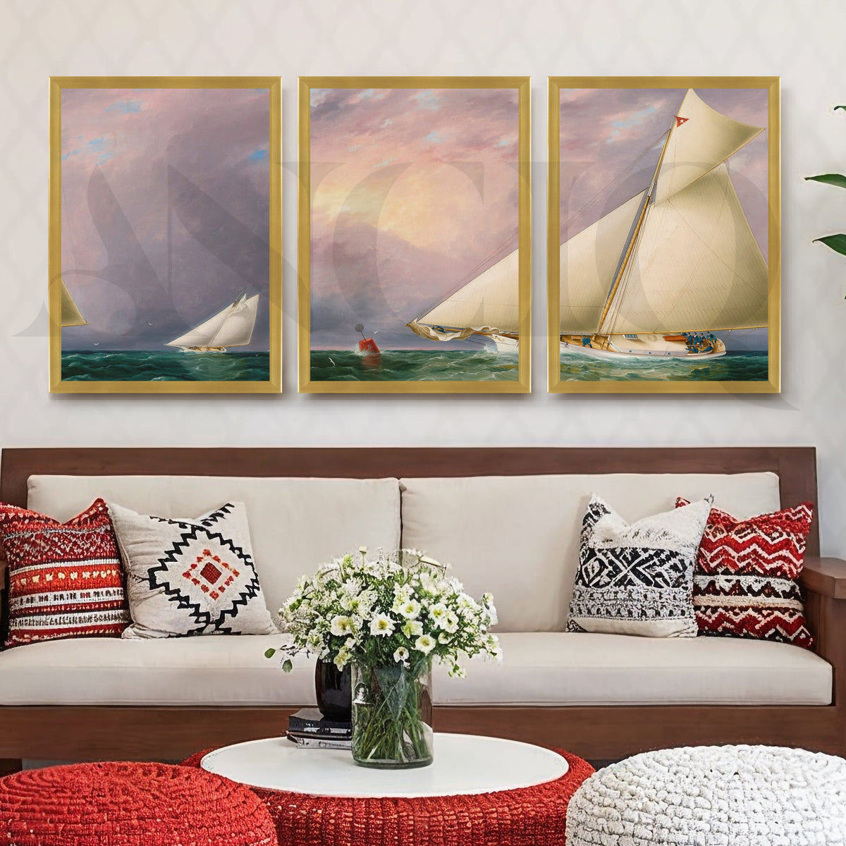 Classic Sailing Regatta Gallery Wall – Set of 3 Nautical Artworks - 18 x 24 Inches – Asha Art Studio – Image 8
