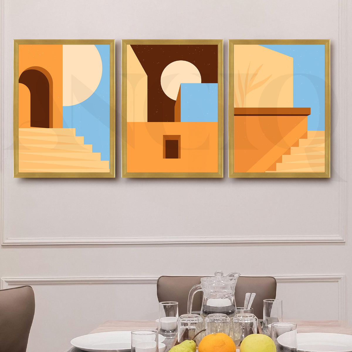 Warm Architectural Abstract Gallery Wall Artwork Set of 3 – Asha Art Studio – Image 4