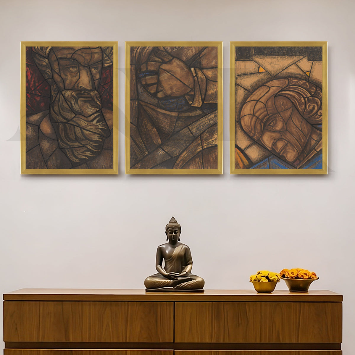 Earth-Tone Cubist Portrait Gallery Wall – Set of 3 Abstract Artworks - 18 x 24 Inches – Asha Art Studio – Image 8