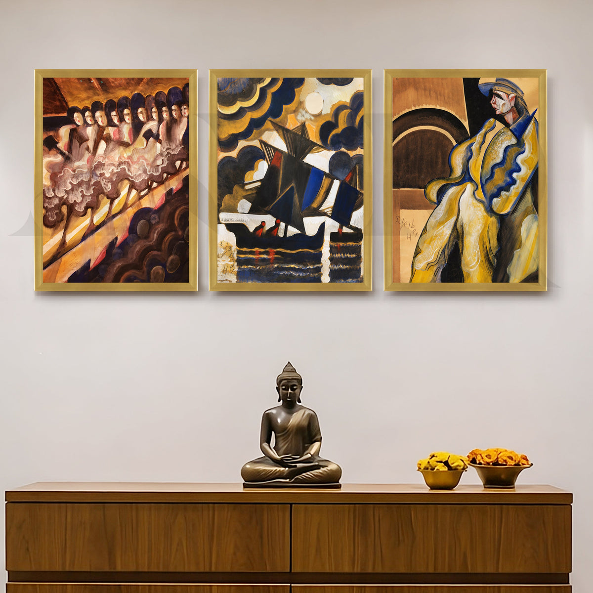 Vintage Avant-Garde Narrative Gallery Wall – Set of 3 Expressionist Artworks - 18 x 24 Inches – Asha Art Studio – Image 8