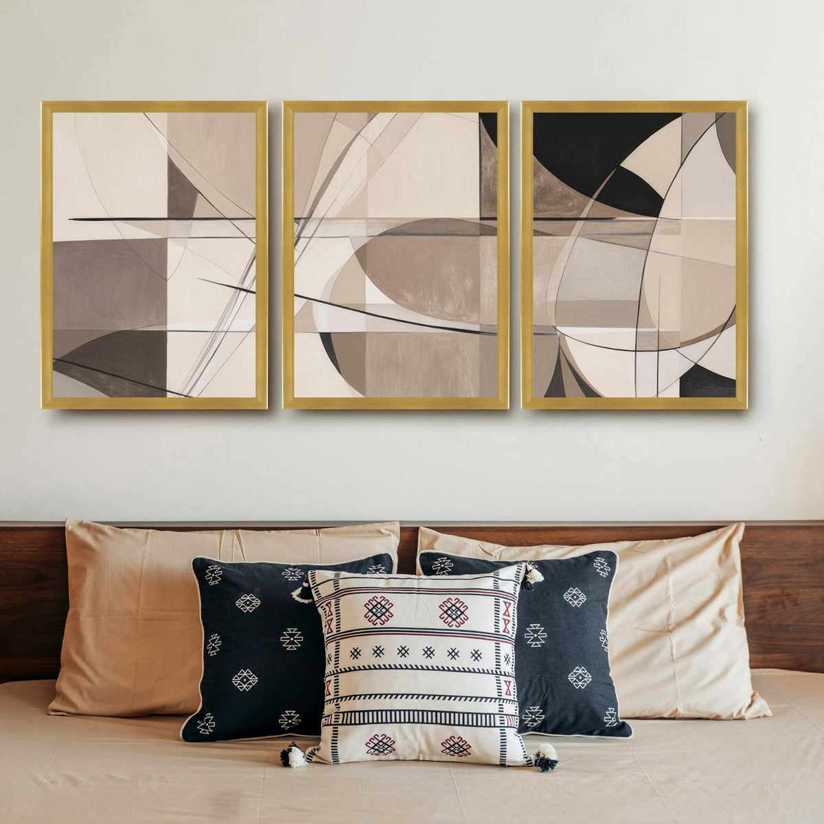 Neutral Geometric Abstract Gallery Wall Set of 3 - 18 x 24 Inches – Asha Art Studio – Image 4