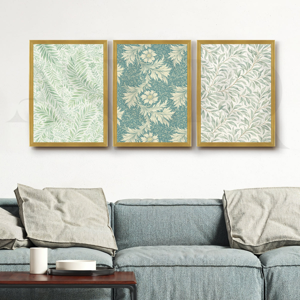Vintage Botanical Textile Gallery Wall – Set of 3 Pattern Artworks - 18 x 24 Inches – Asha Art Studio – Image 4