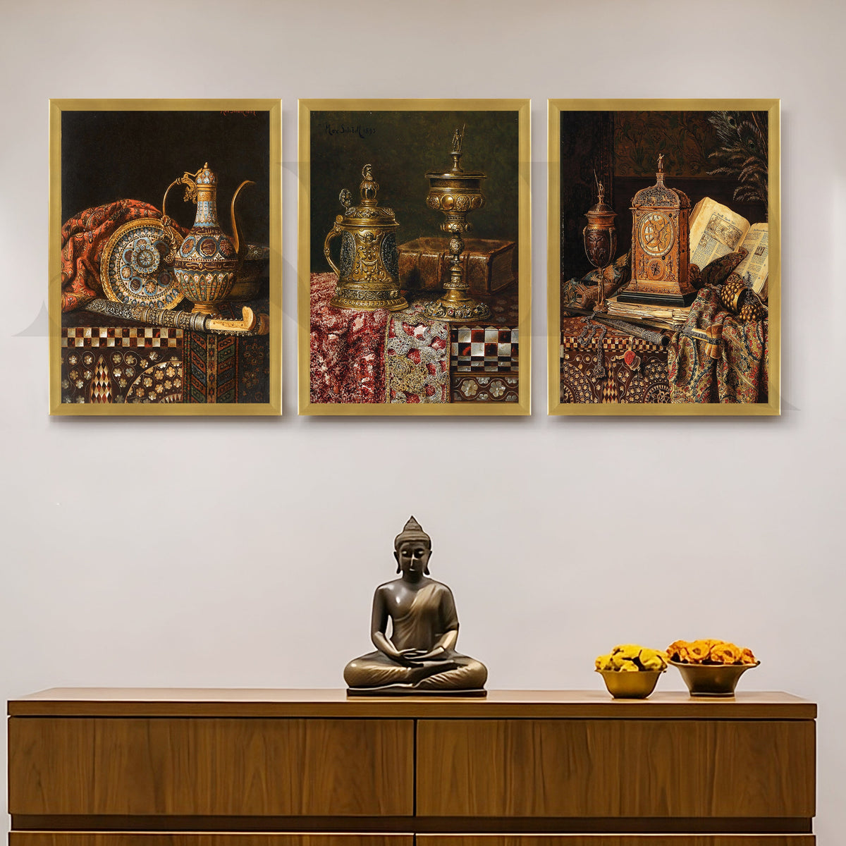 Vintage Antique Artefacts Gallery Wall – Set of 3 Classic Still Life Artworks - 18 x 24 Inches – Asha Art Studio – Image 8