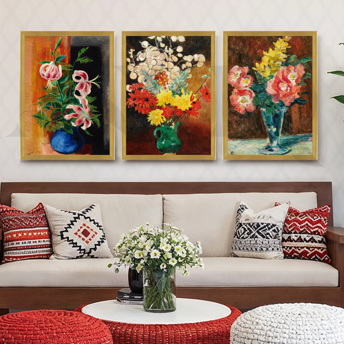 Floral Still Life Trio Gallery Wall – Set of 3 Canvas Artworks – Asha Art Studio – Image 4