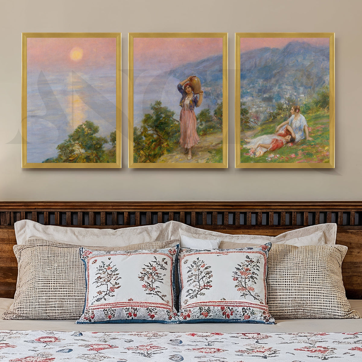 Pastoral Sunset Figures Gallery Wall – Set of 3 Impressionist Landscape Artworks - 18 x 24 Inches – Asha Art Studio – Image 8