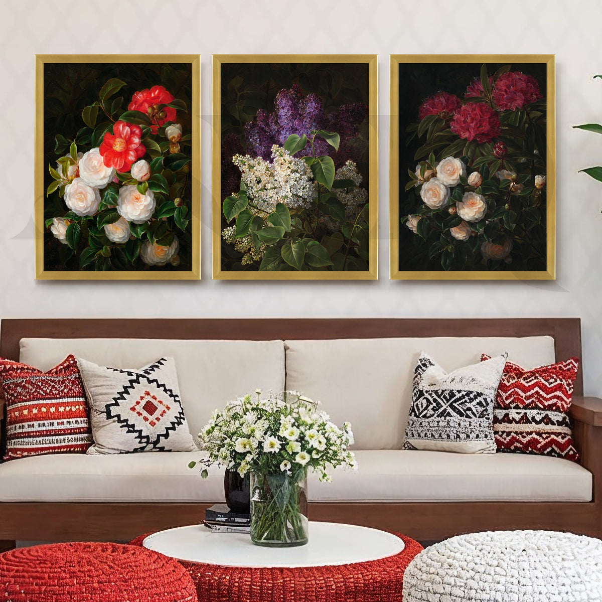Vintage Botanical Bouquet Gallery Wall – Set of 3 Classic Floral Artworks - 18 x 24 Inches – Asha Art Studio – Image 8
