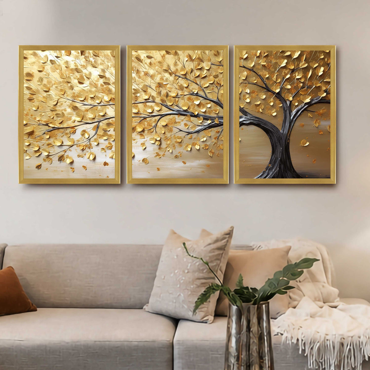 Golden Tree Gallery Wall Canvas Set of 3 - 18 x 24 Inches – Asha Art Studio – Image 4