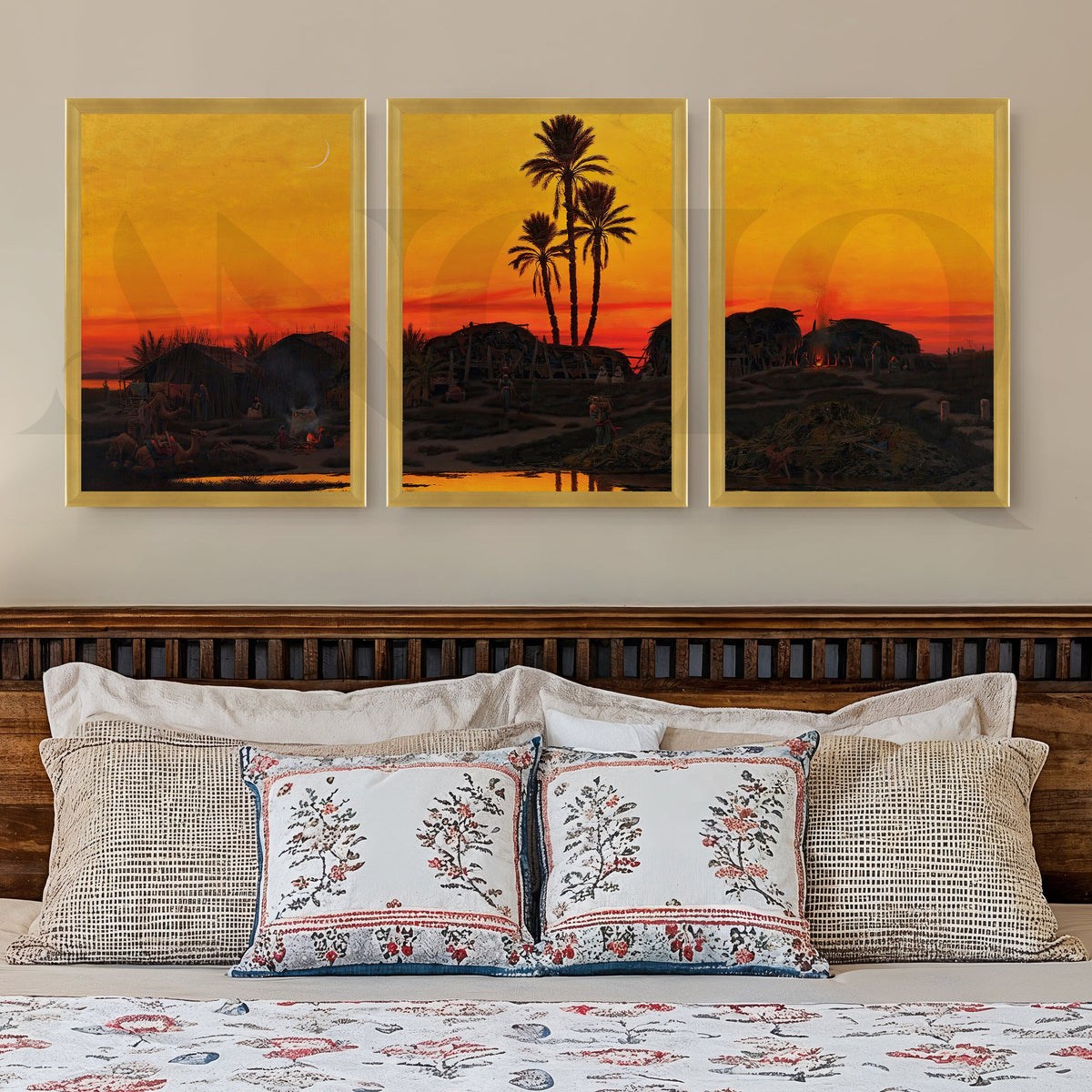 Desert Oasis Sunset Gallery Wall – Set of 3 Golden Landscape Artworks - 18 x 24 Inches – Asha Art Studio – Image 8