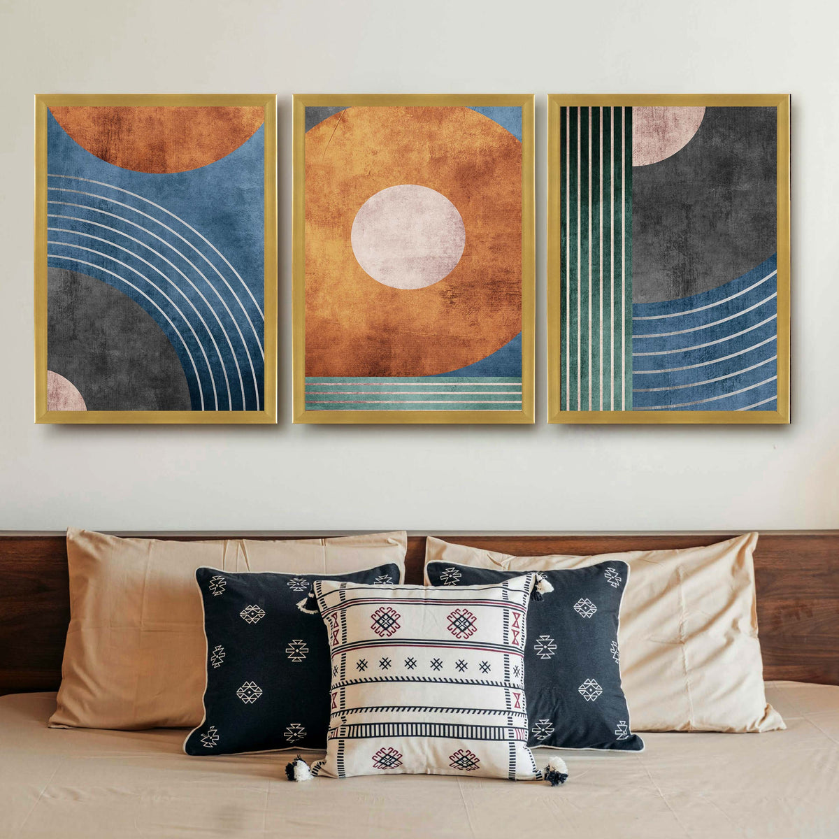 Retro Geometric Abstract Gallery Wall Set of 3 - 18 x 24 Inches – Asha Art Studio – Image 4