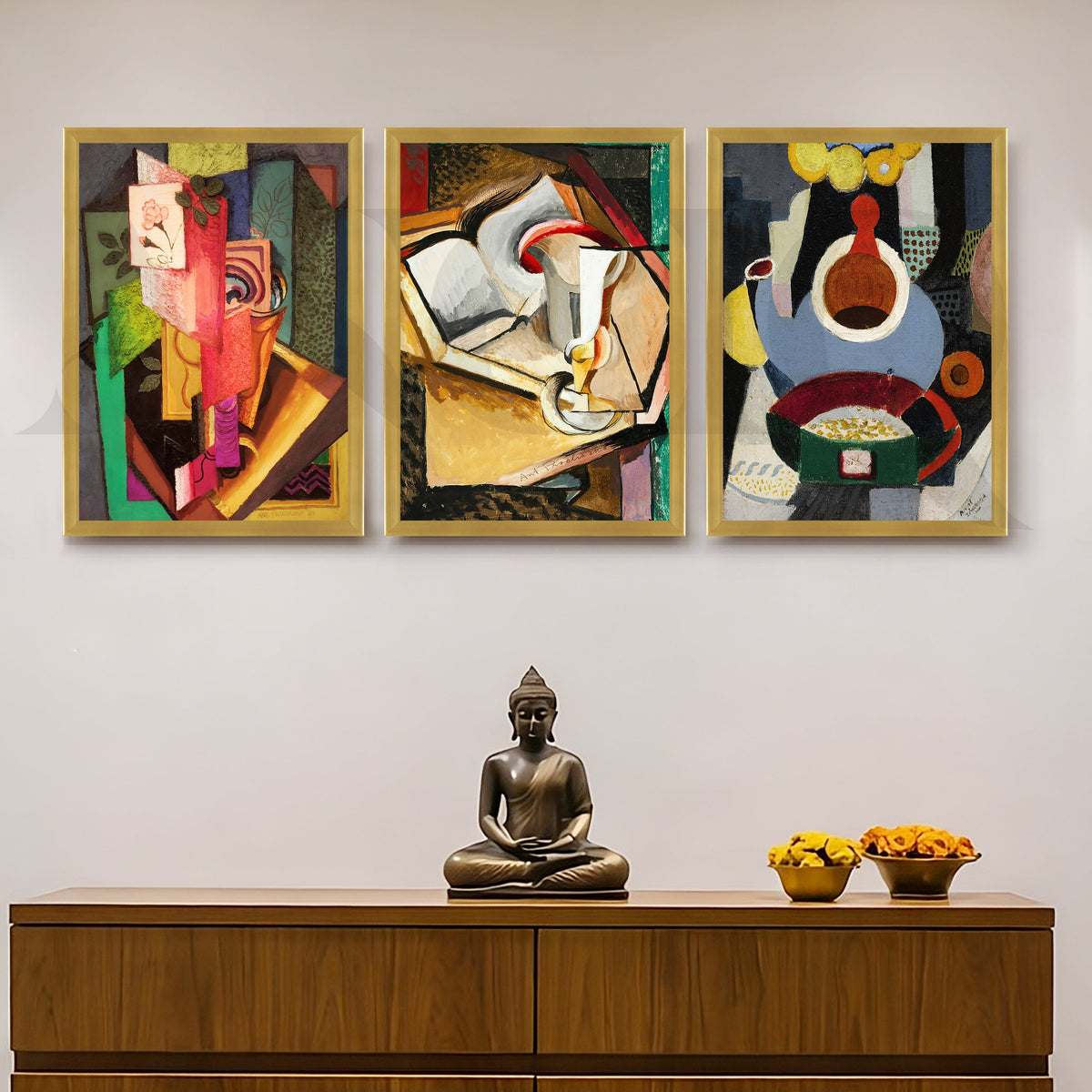 Cubist Still Life Composition Gallery Wall – Set of 3 Modern Artworks - 18 x 24 Inches – Asha Art Studio – Image 8